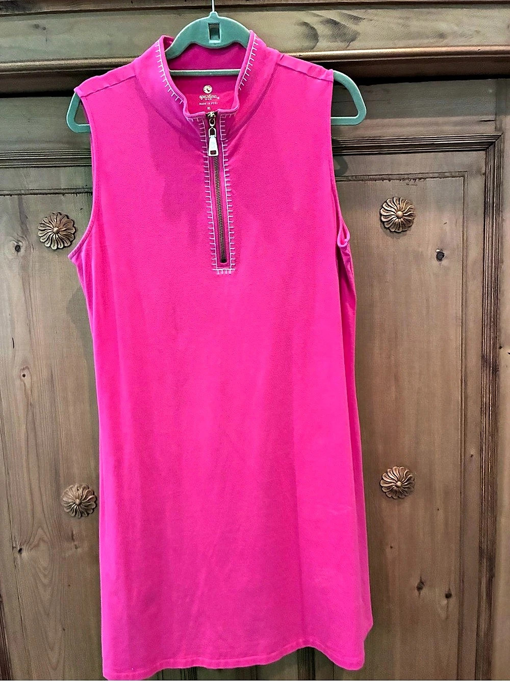 Spartina 449 Sleeveless Quarter Zip Shift Dress Pink Medium